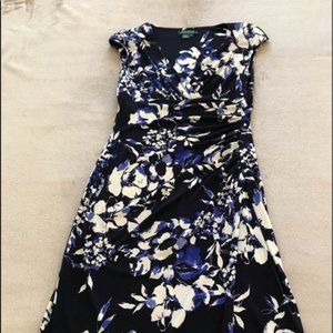 Lauren stretchy blue, periwinkle & off-white dress